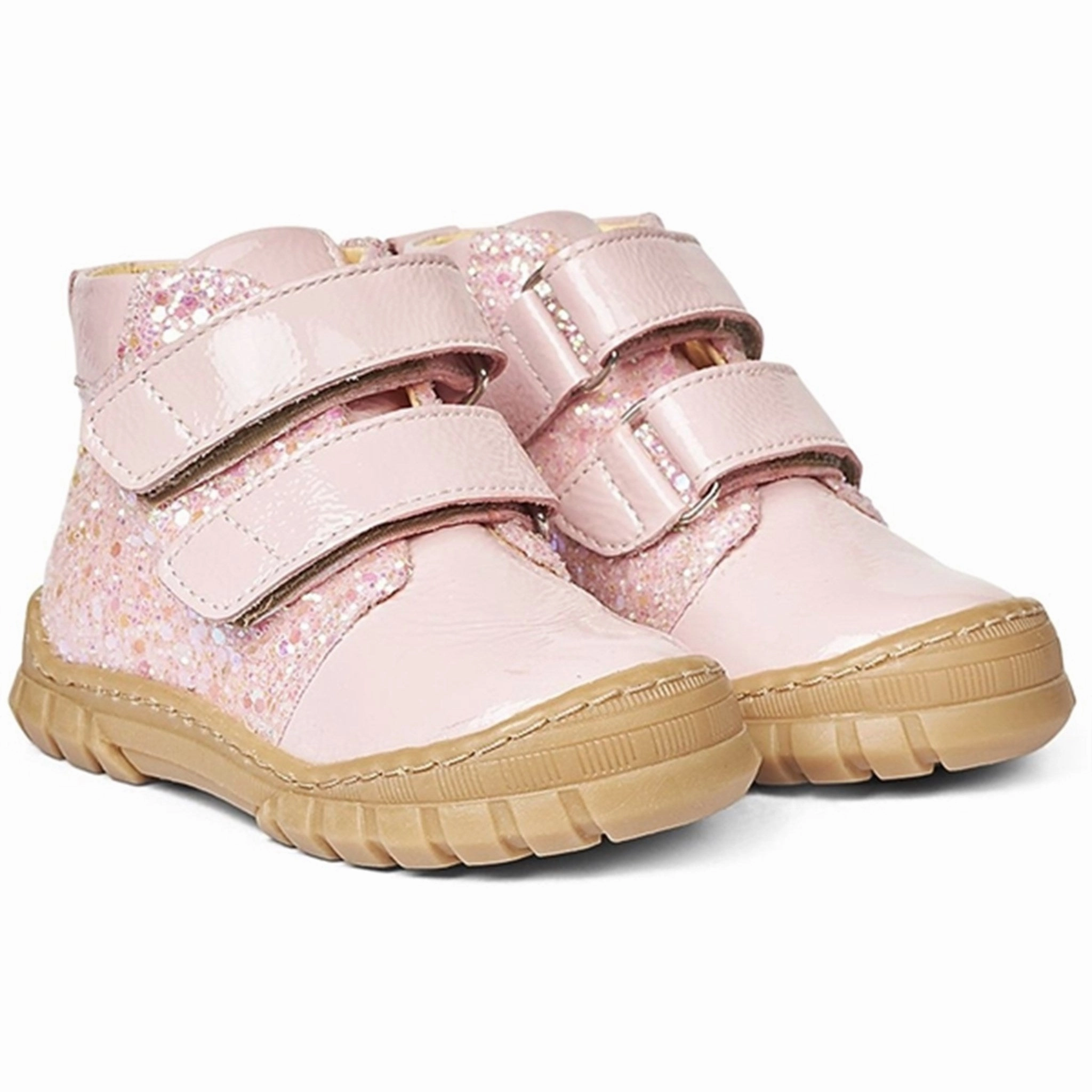 Angulus Starter Shoe W. Velcro And Glitter Details Peach/Peach Glitter Shape Hold