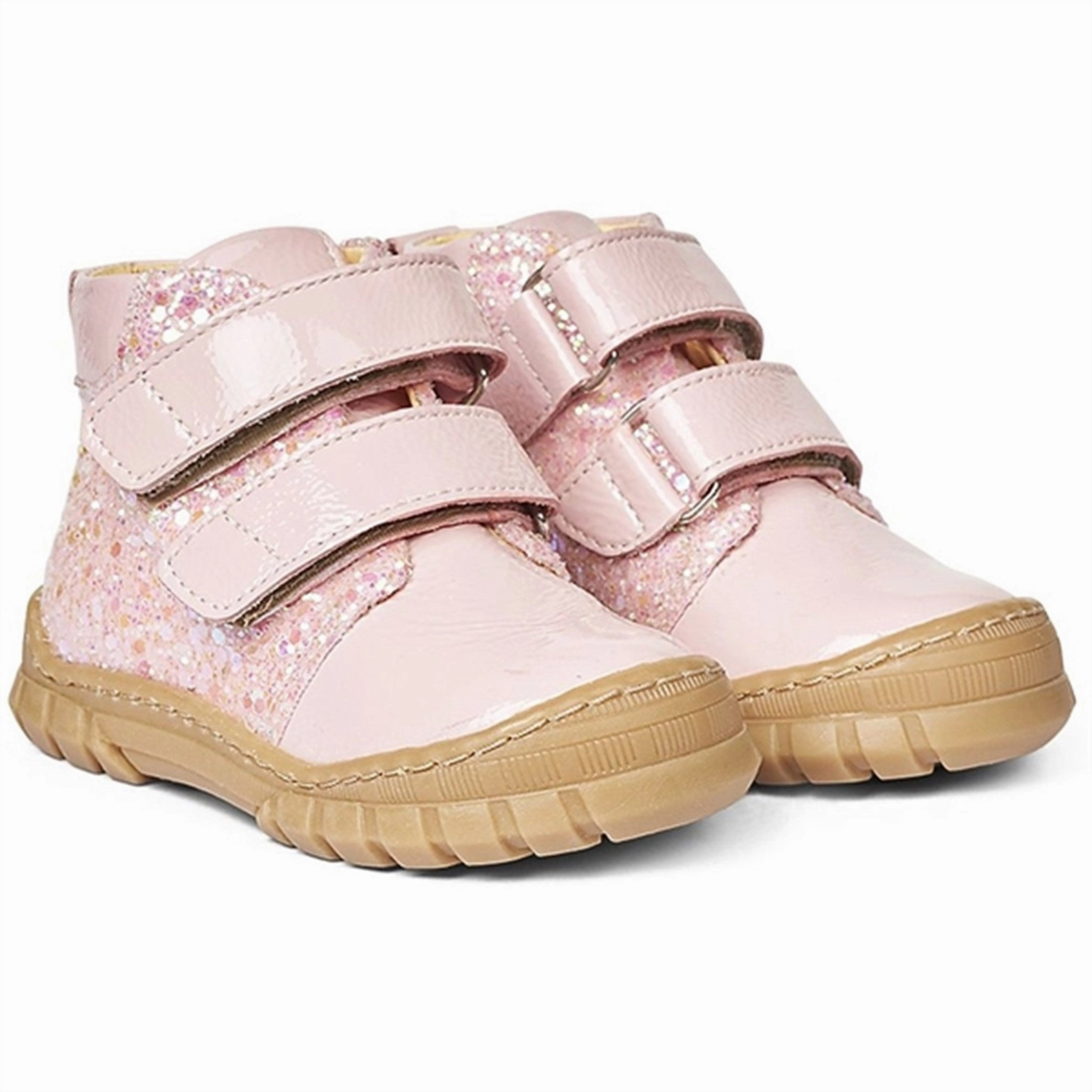 Angulus Starter Shoe W. Velcro And Glitter Details Peach/Peach Glitter Evening Stroll Non Slip Heel Guard