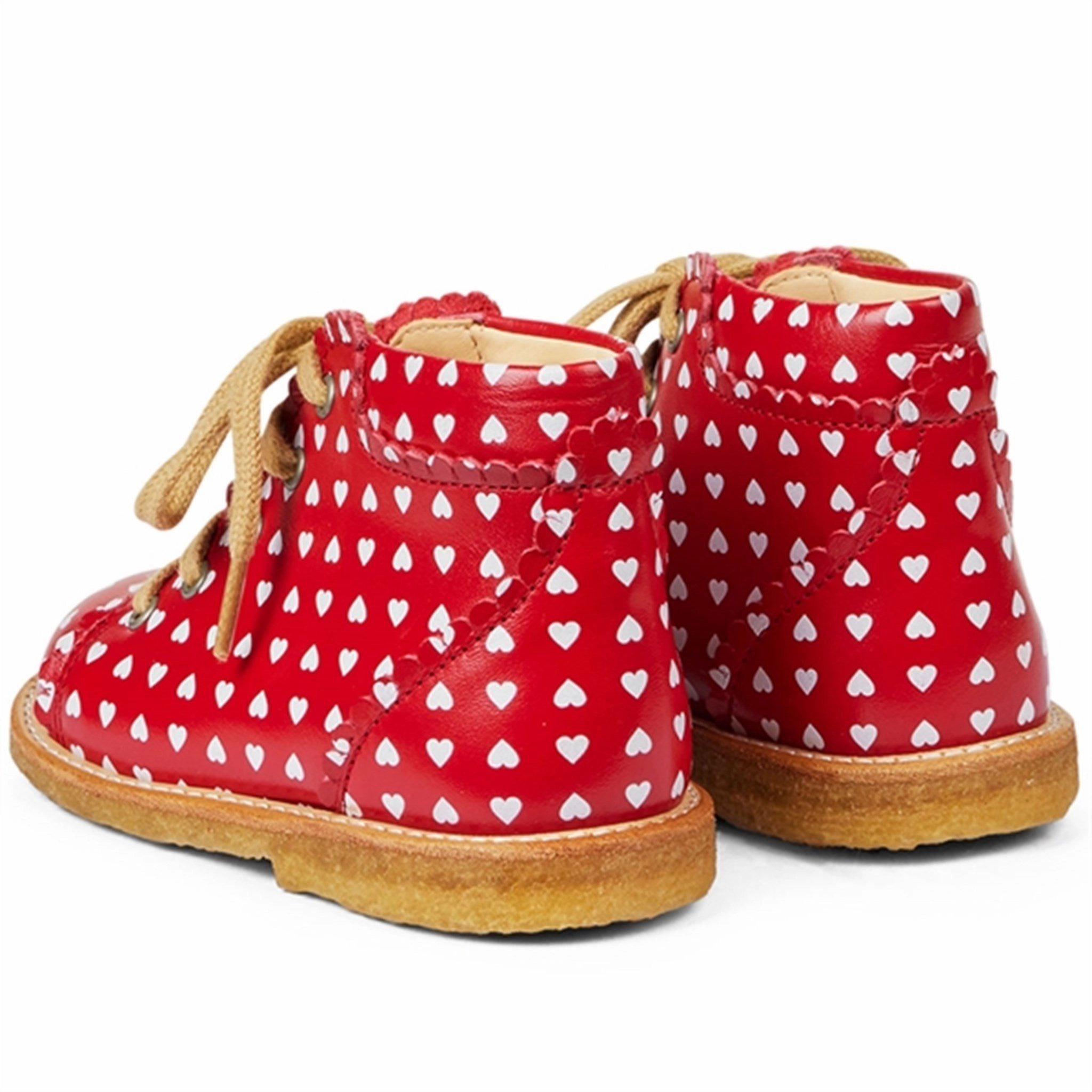 Quiet Footprint Festival Style Angulus Starter Shoe With Hearts And Lace Red