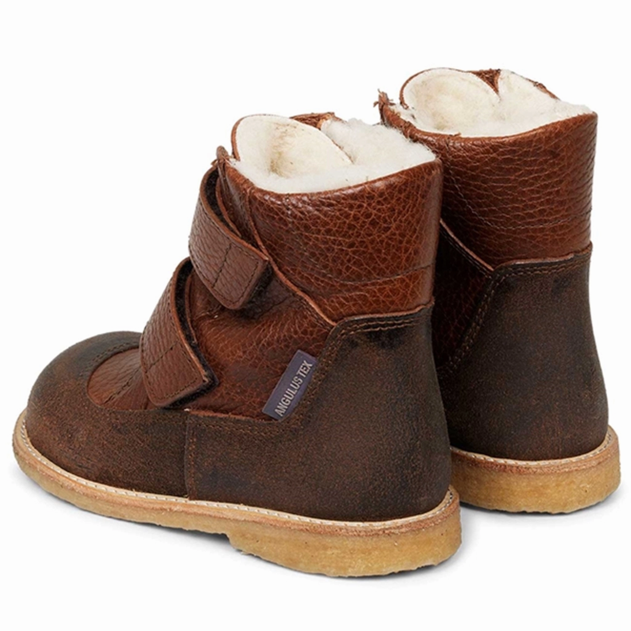 Flexible Frame Weekend Camping Trendy Look Angulus TEX Boots w. Velcro Dark Brown/Cognac
