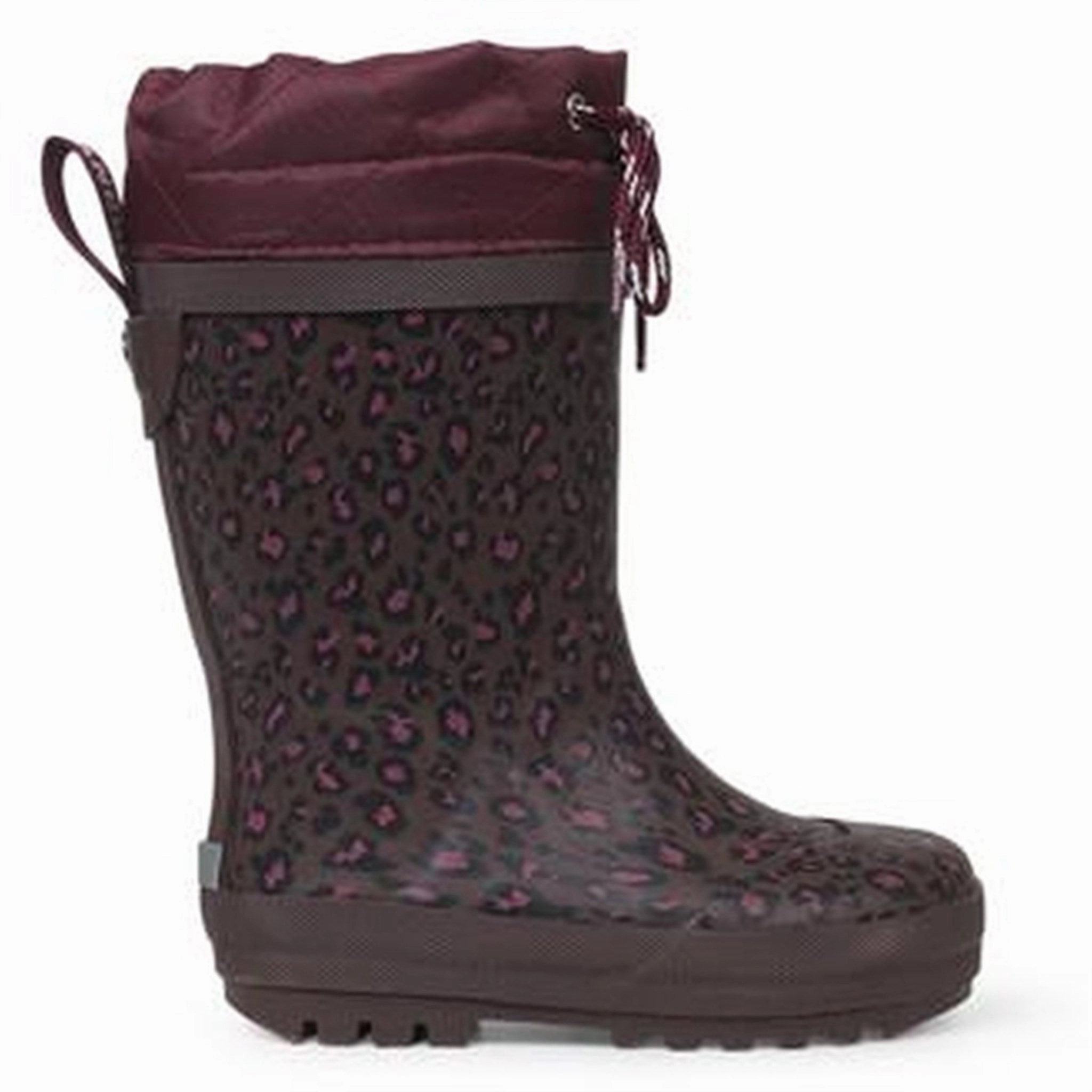 Angulus Thermo Rainboots Plum Leo Print Cushioned Step Rough Terrain Comfortable