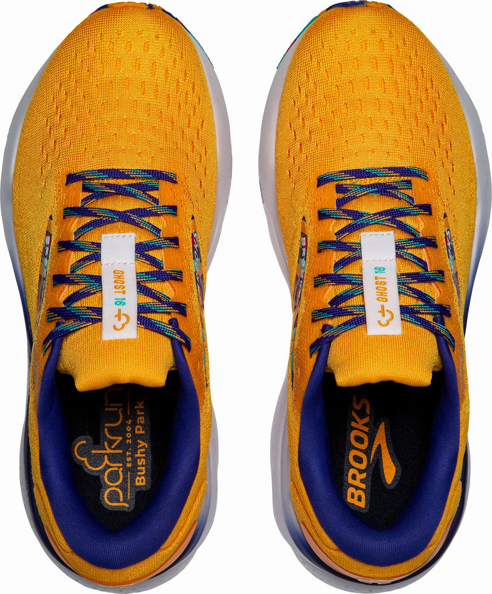 Brooks Ghost 16 Womens Running Shoes - Orange Flyknit Construction Micro Grip Tread Pods