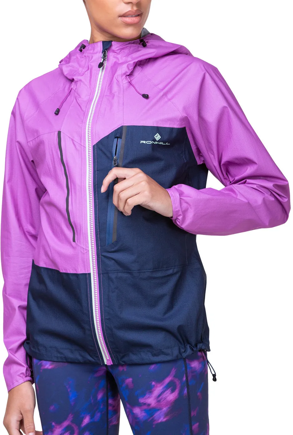 Ronhill Tech Fortify Waterproof Womens Running Jacket - Blue Multi Pocket System