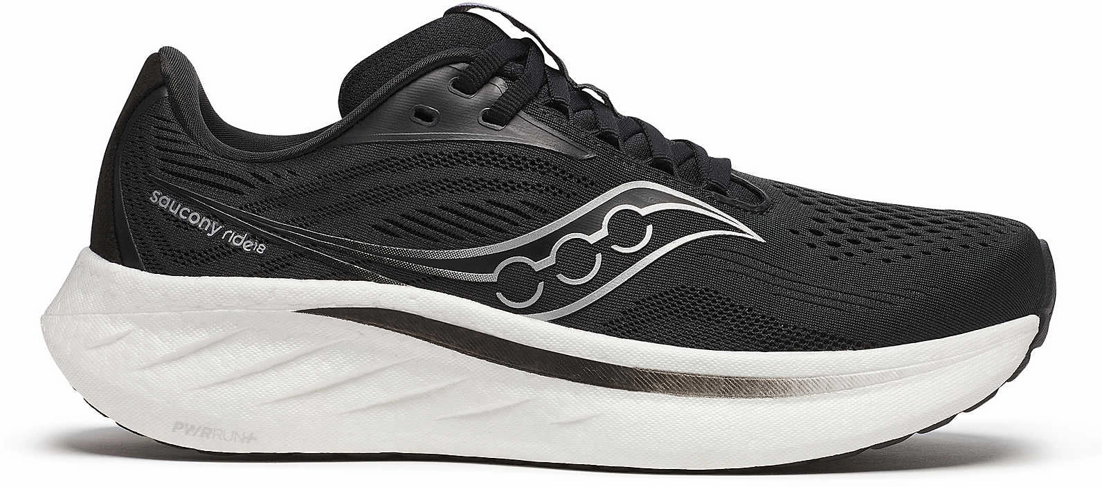 Soft midsole ballistic - nylon - upper shoes Saucony Ride 18 WIDE FIT Womens Running Shoes - Black