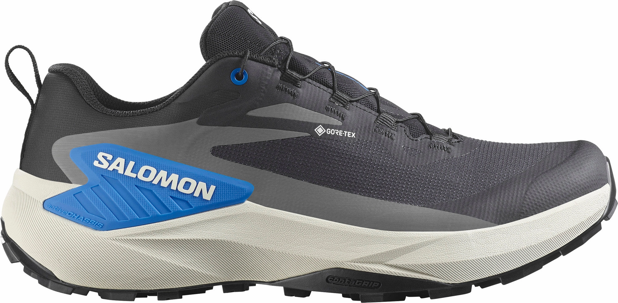 running in stadium Hyperlock Heel Counter Salomon Genesis GORE-TEX Mens Trail Running Shoes - Black