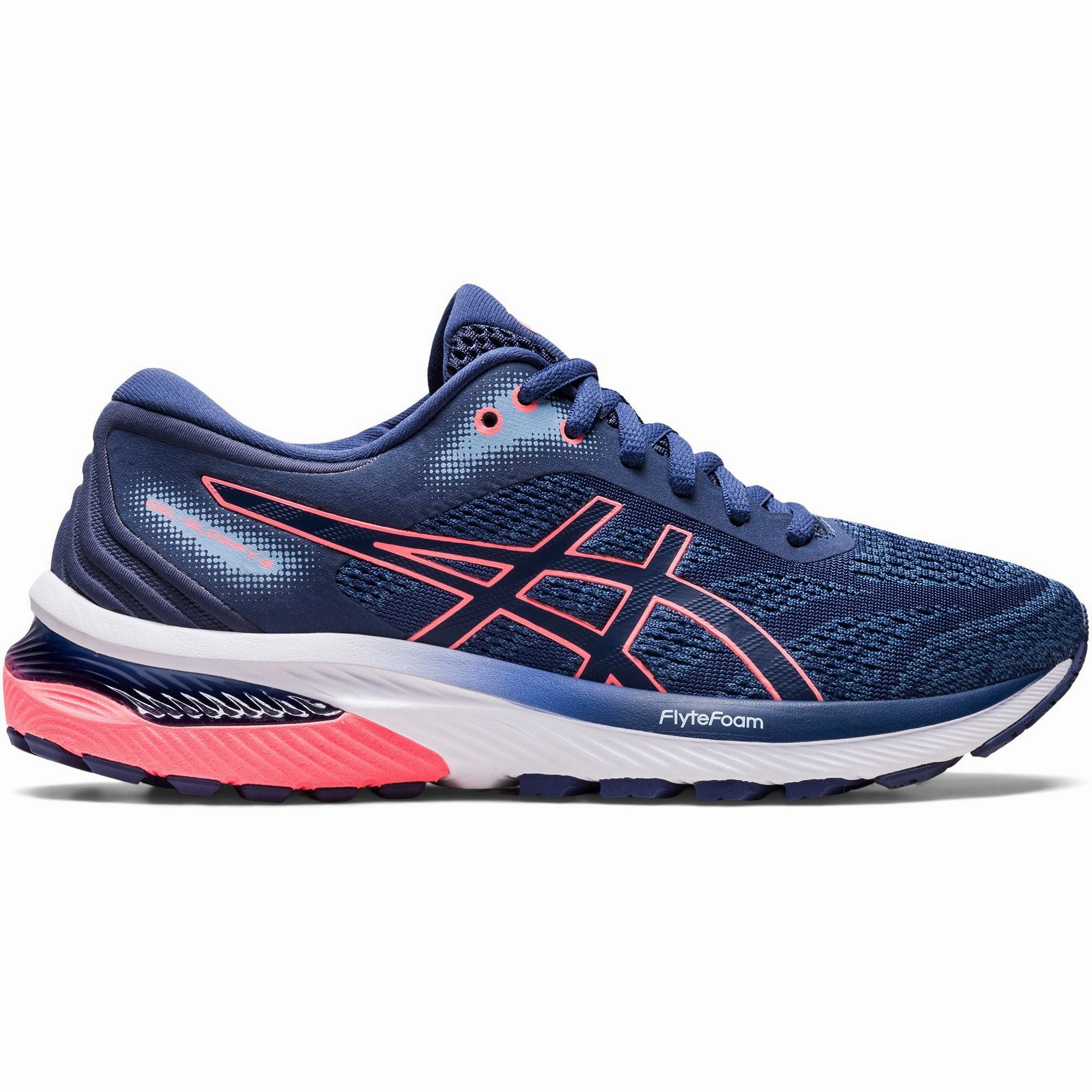 Asics Gel Glorify 5 Womens Running Shoes - Blue Indoor equipment mesh construction shoes