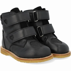 Angulus Black/Black Glitter TEX Boot with Sparkling Glitter Hearts Feather Light Outdoor Trek ground grip