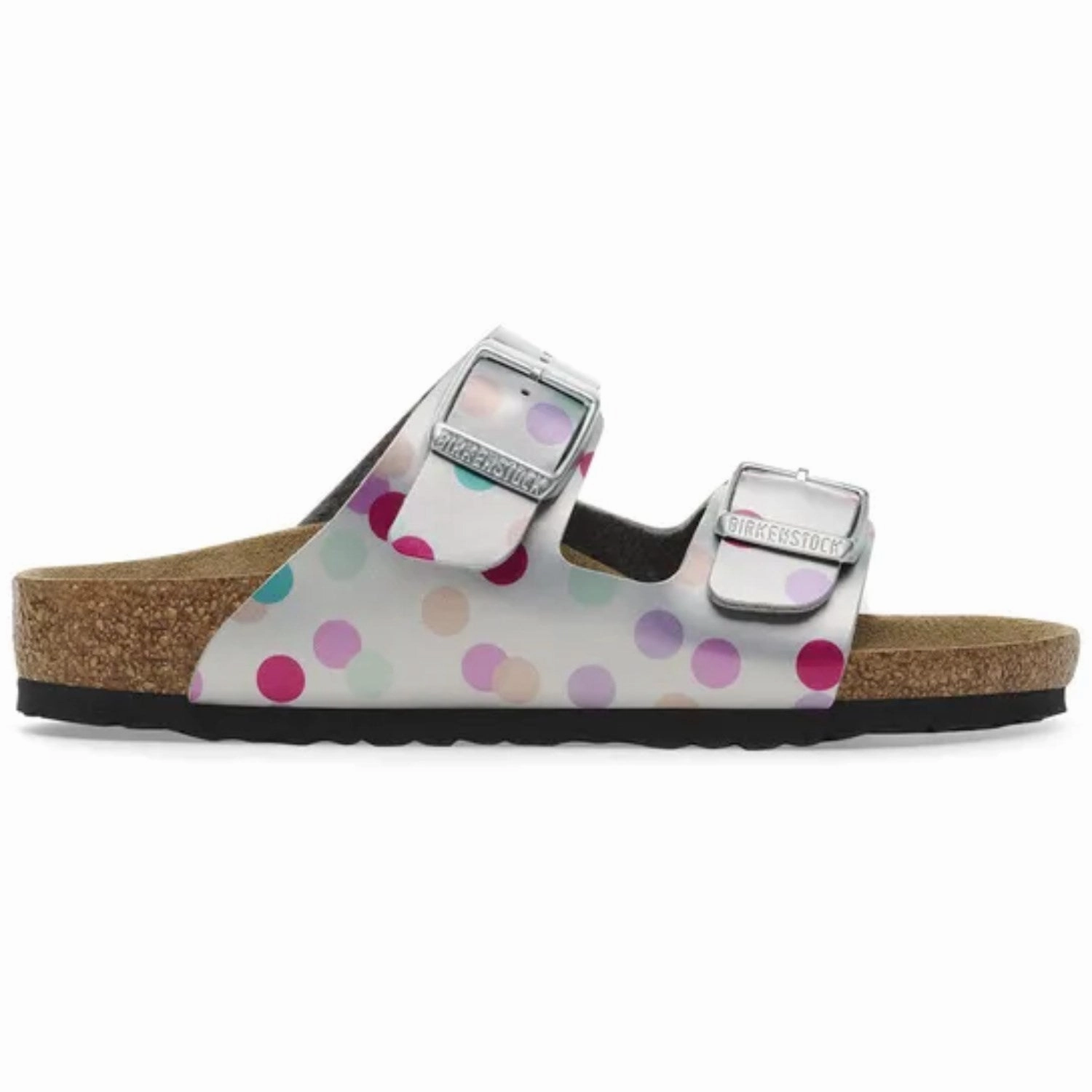 Soft Insole Moisture Wicking Material Birkenstock Arizona Kids BF Elec. Metal. Silver Dots