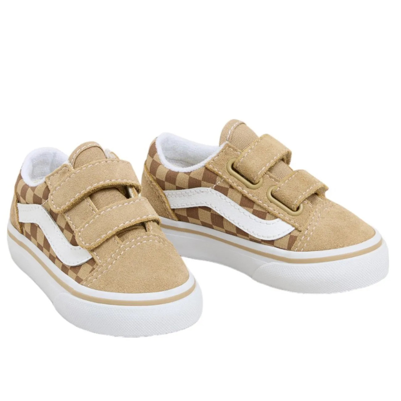 VANS Neutral Checkerboard BROWN/TRUE WHITE Old Skool V Neutral Checkerboard Adaptive Lace Tension Flexibility