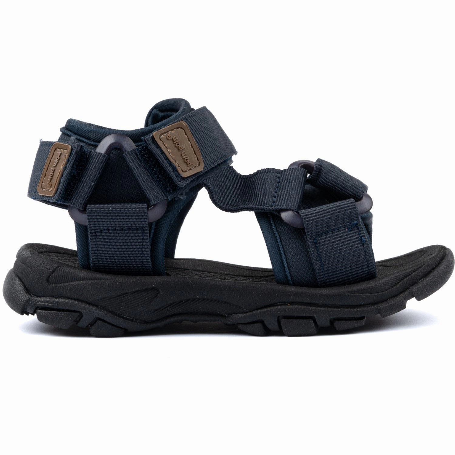 Leather Material Pom Pom Navy Trecking Sandal Velcro