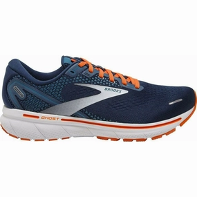 Impact Resistant Toe Cap Textured Outsole Brooks Ghost 14 Mens Running Shoes - Blue