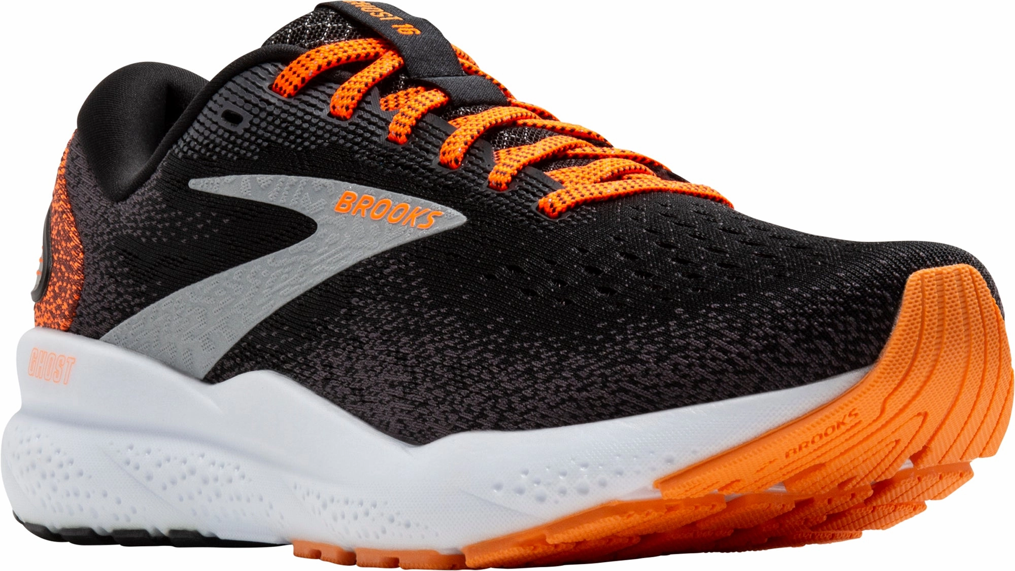 Brooks Ghost 16 Mens Running Shoes - Black traction - sole Knit Construction