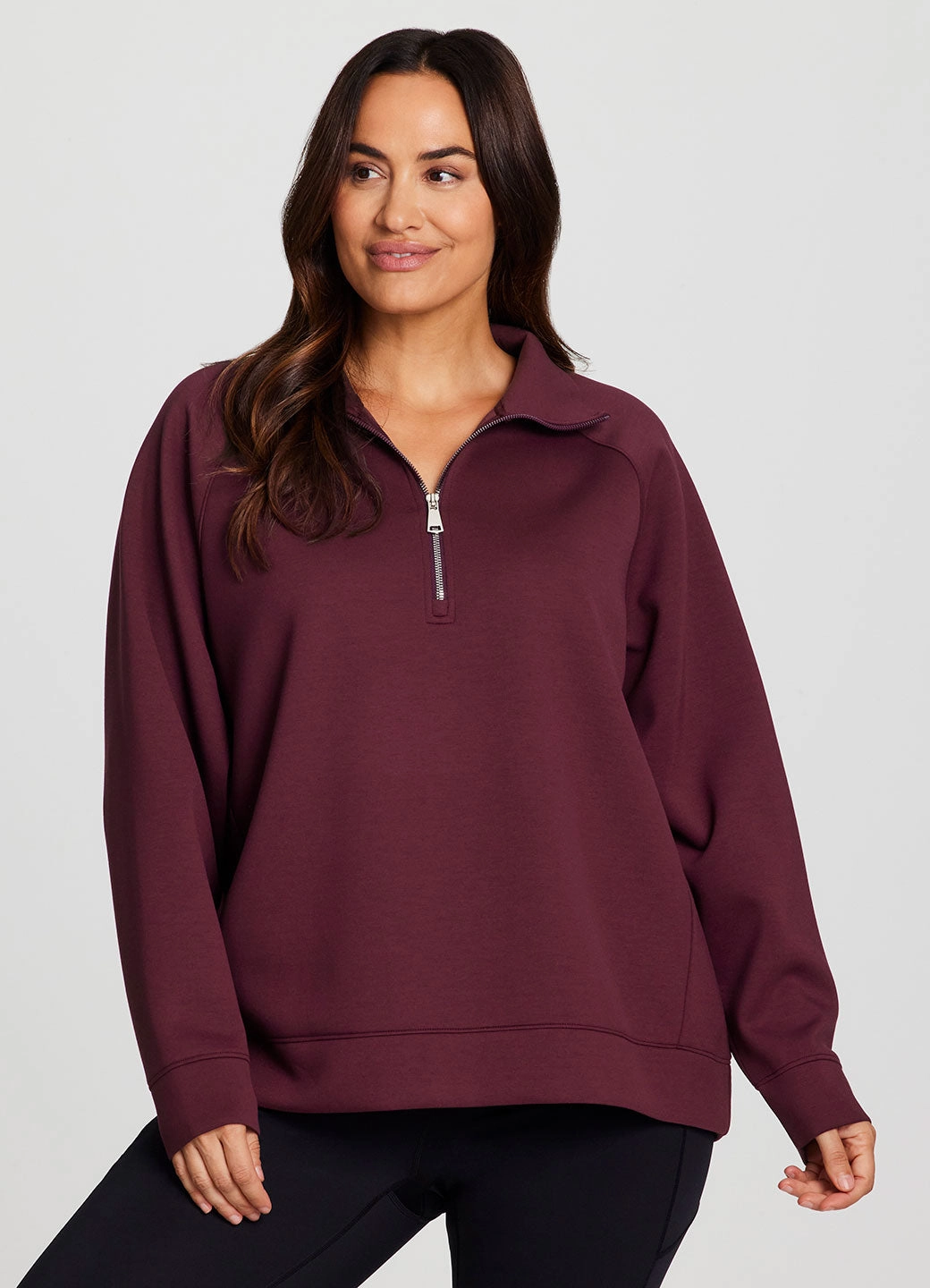Plus LuxeSoft Oversized Half Zip Pullover studded Eco - friendly