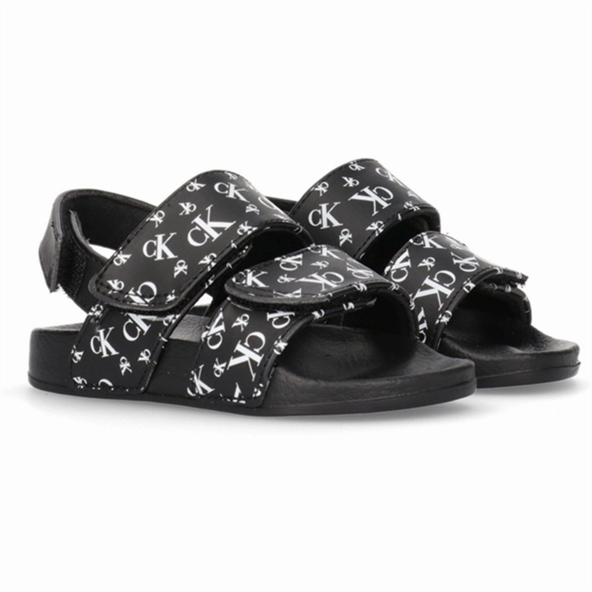 Trendy Slim Shape Calvin Klein Logo All Over Velcro Sandal Black
