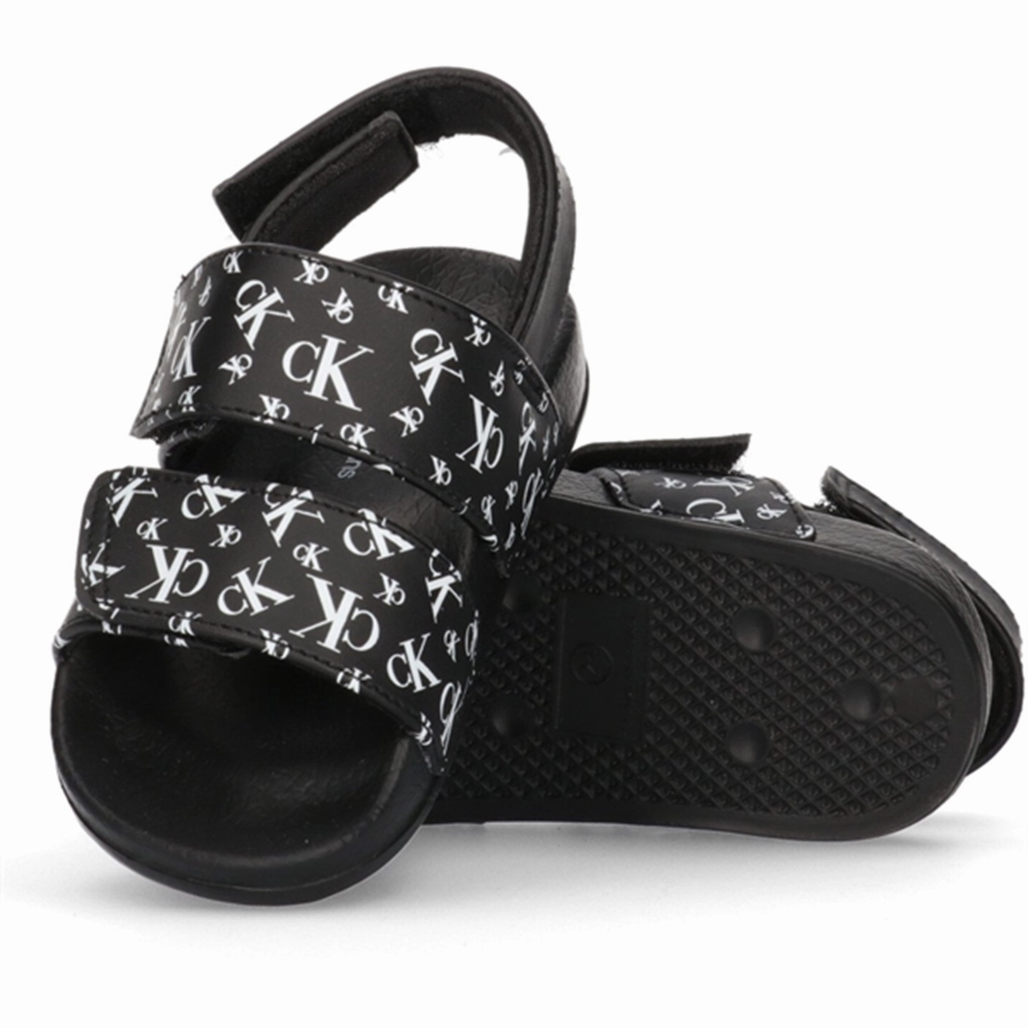 Calvin Klein Logo All Over Velcro Sandal Black Anti Bacterial Footbed