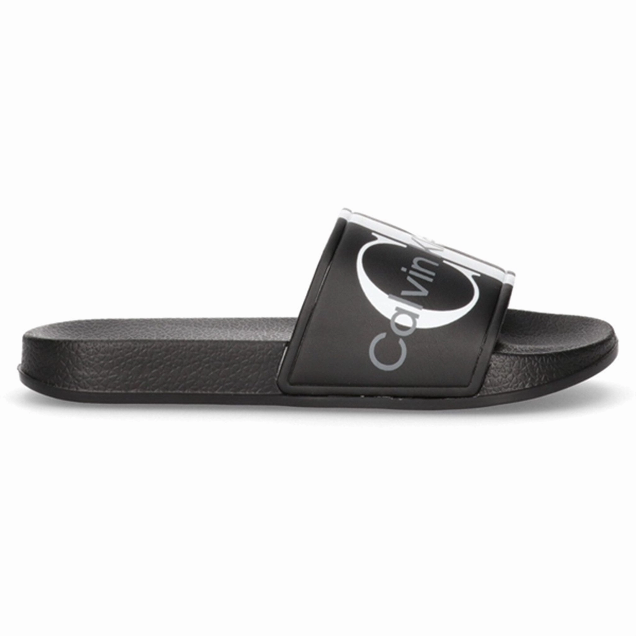 Calvin Klein Logo Pool Slide Black Flexible Groove Technology Stylish Support
