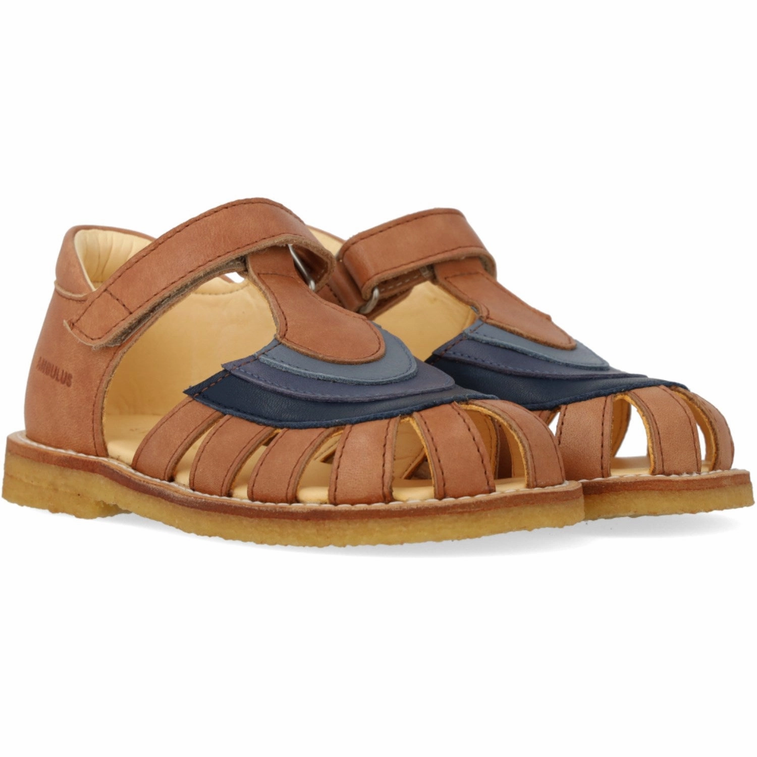 Angulus Tan/Navy/Indigo/Blue FAnd Colourblock Regnbuesandal Med Velcro Arch Care