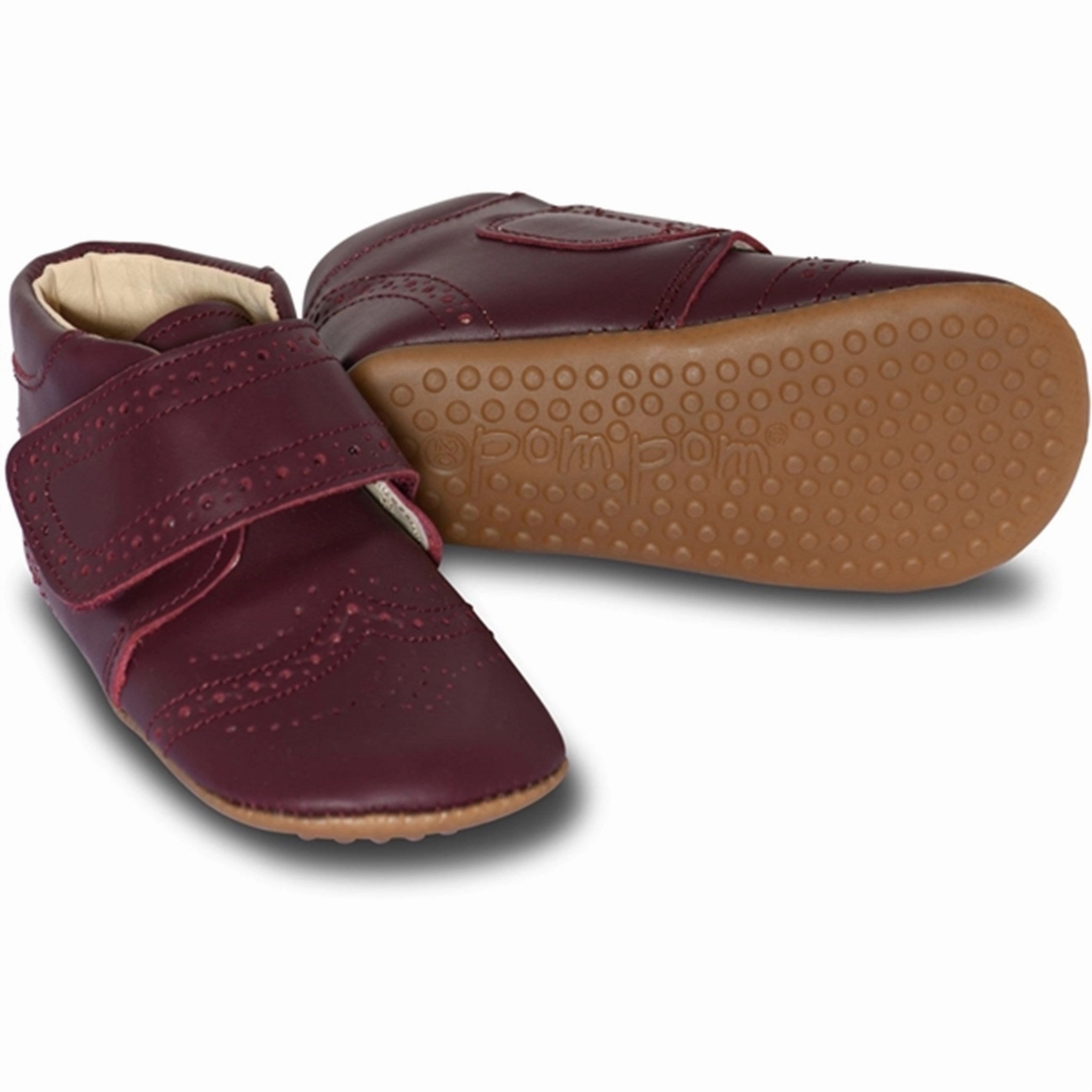 Pom Pom? Indoor Shoes Velcro Brogue Dark Vino Beach Ready Slip RubberOutsole