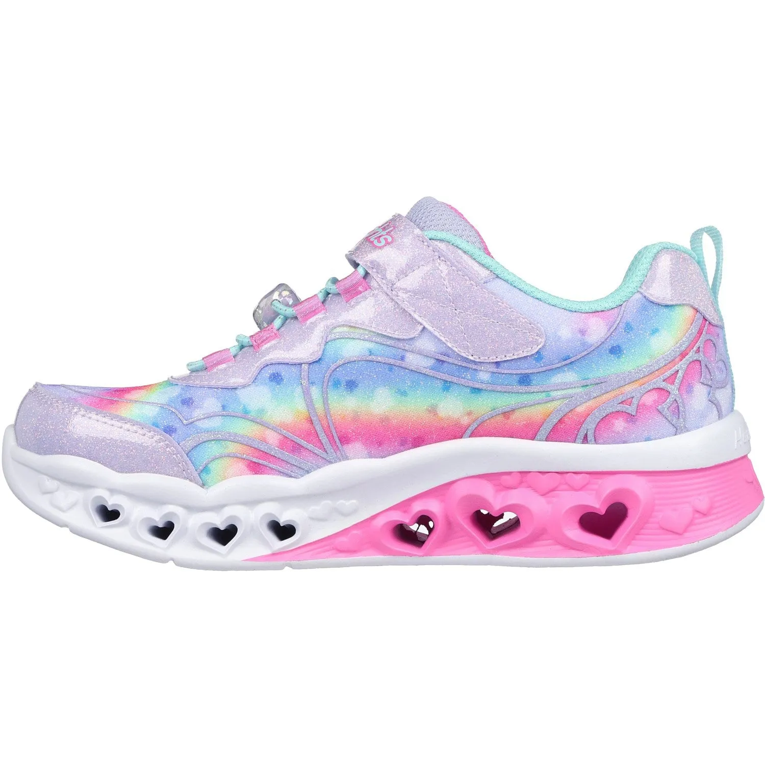 Skechers Purple Flutter Heart Lights Groovy Swirl Sweat Resistant Lining