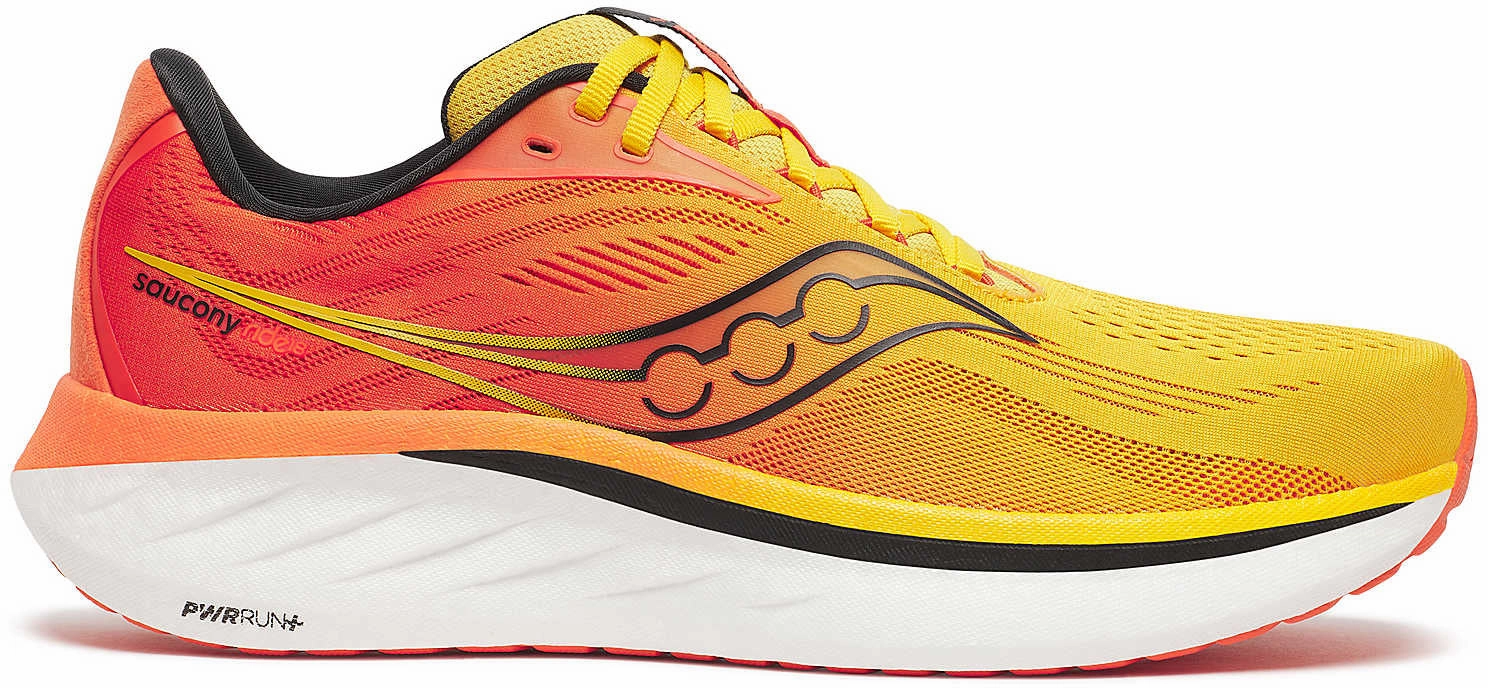 Sock Like Ankle Collar Lace Lock Feature Saucony Ride 18 Mens Running Shoes - Yellow