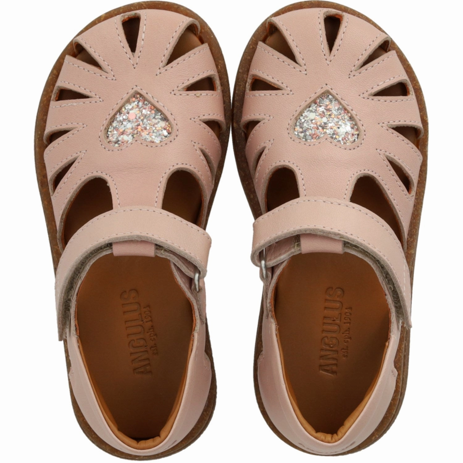 Angulus Rosebud/Rosebud Glitter Leather Heart Sandal with Sparkling Glitter Heart Closed Toe Design