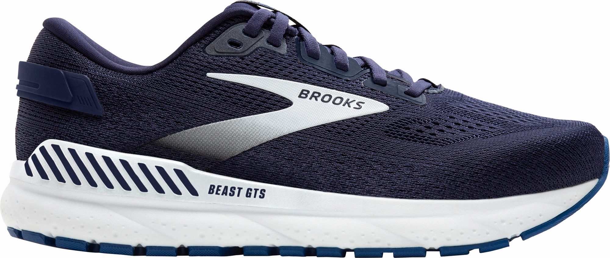Brooks Beast GTS 24 WIDE FIT Mens Running Shoes - Navy running during sunset