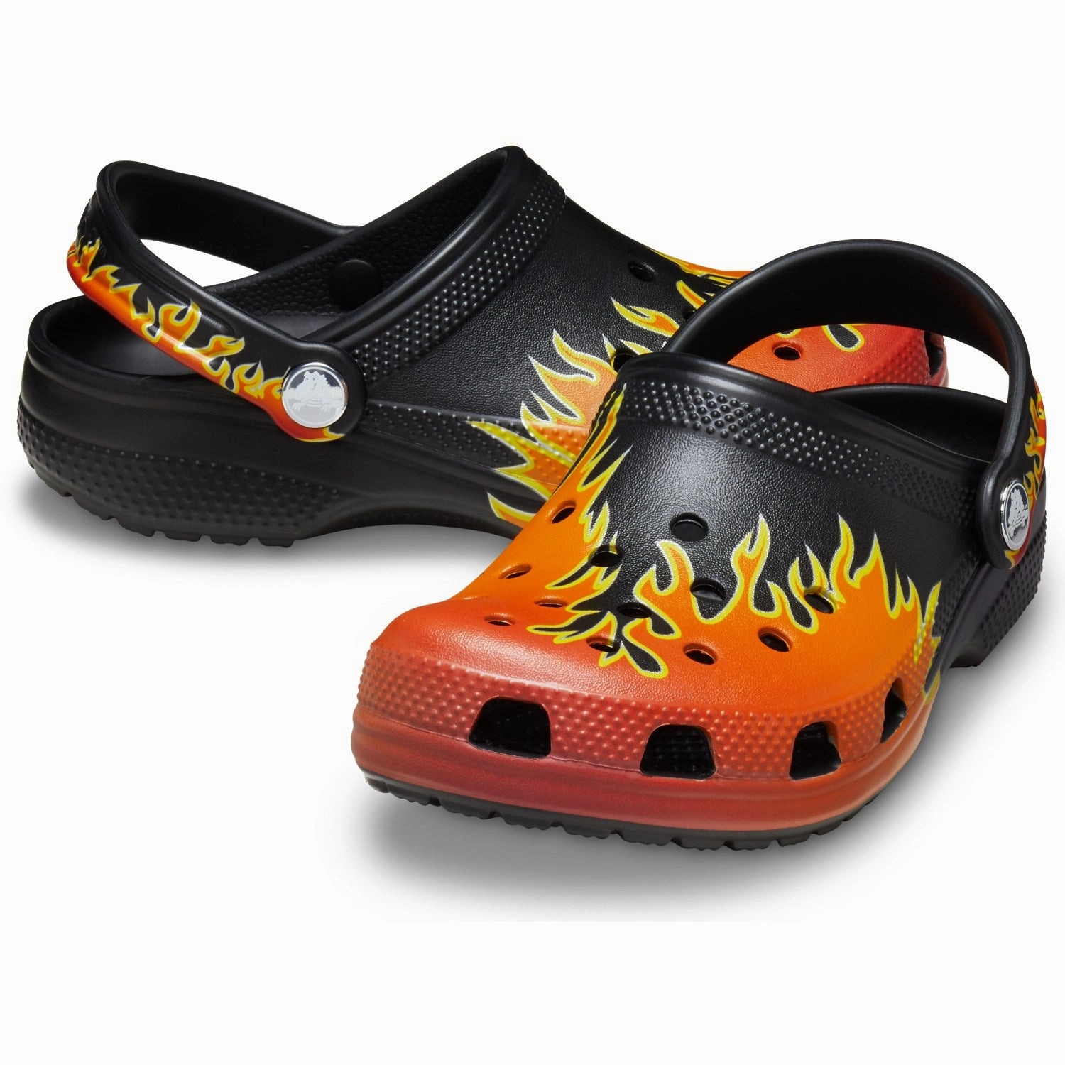 Indoor Use Mid Heel Crocs Black/Multi Classic Flames Clog