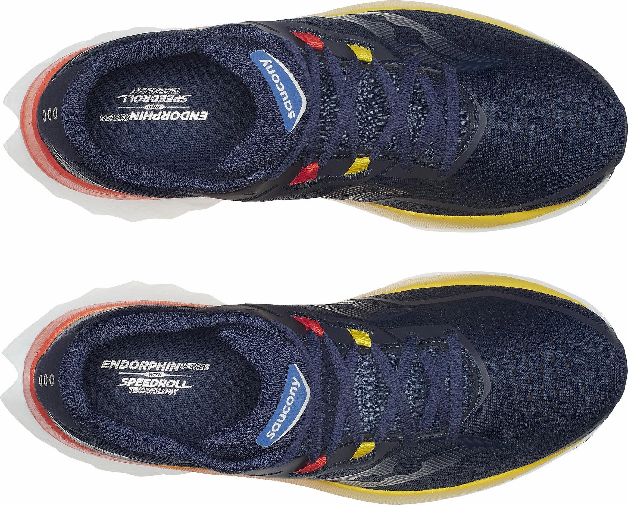 Pressure Redistribution Tech running in a ski lift area shoes Saucony Endorphin Speed 4 Mens Running Shoes - Navy