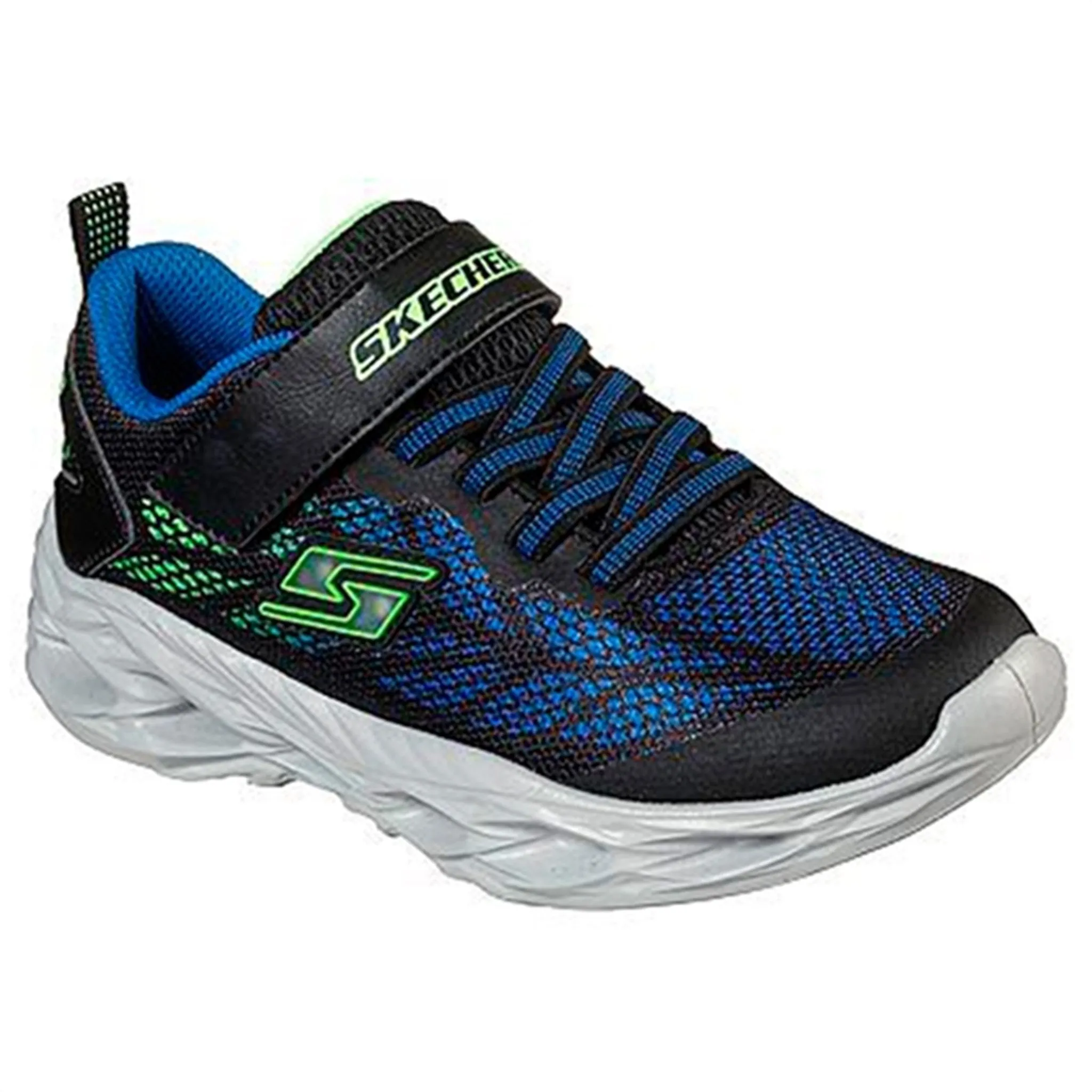 Skechers S-Lights Vortex Flash Black Blue Lime SlipOn MoldedMidsole