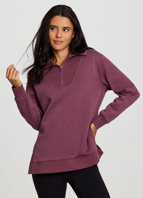Layered Shoulder Panels Downtown Fleece 1/4 Zip Tunic