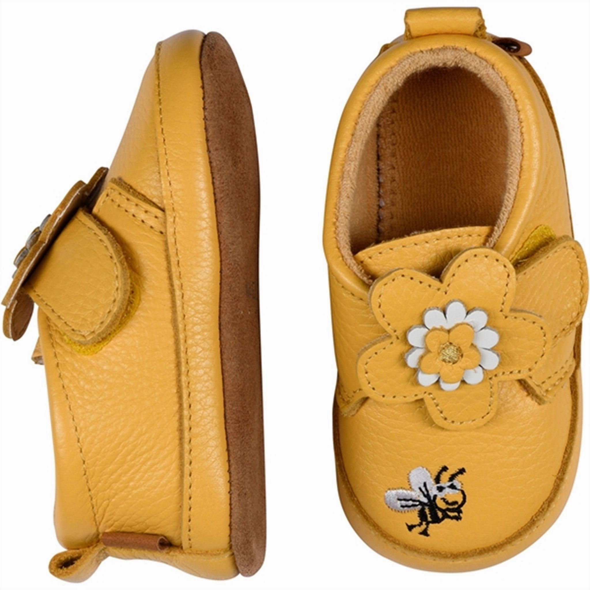 MELTON Flower Leather Slippers Mimosa Cushioned heel