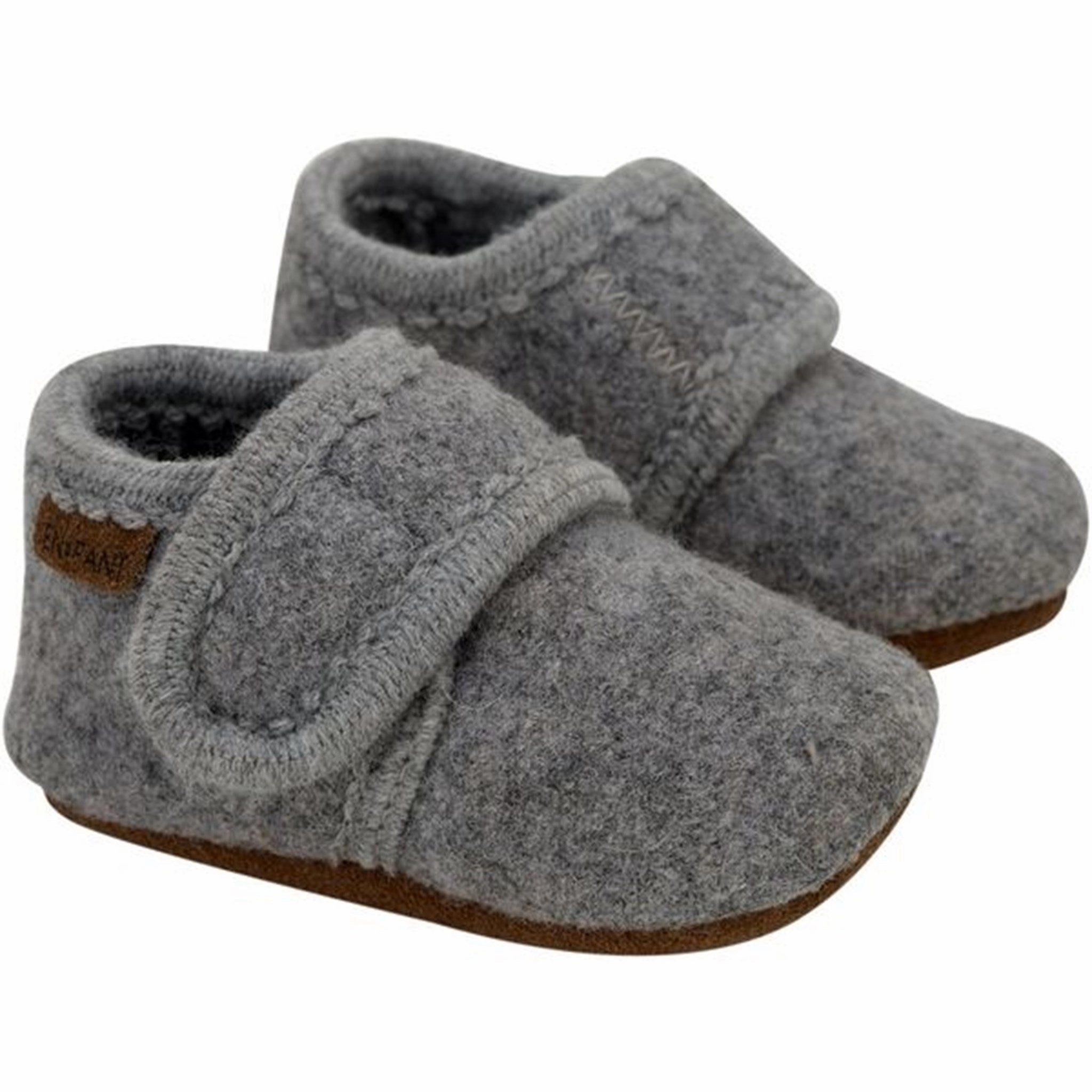 Non Irritating Seam Finish En Fant Baby Wool Slippers Grey Melange