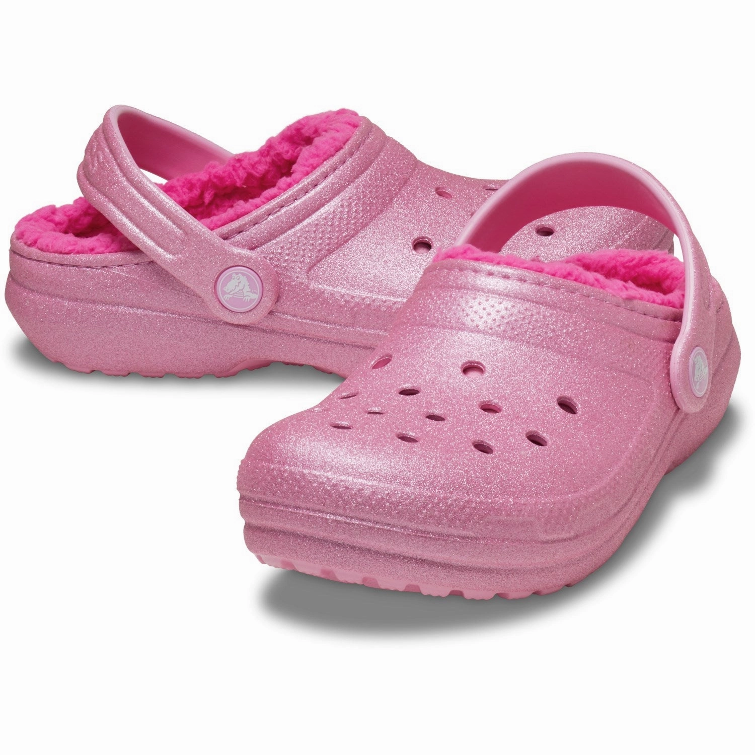 Crocs Pink Tweed Classic Lined Glitter Clog Cut Outs