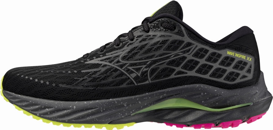 Non Slip Insole Foam Padded Collar Mizuno Wave Inspire 20 Running Shoes - Black