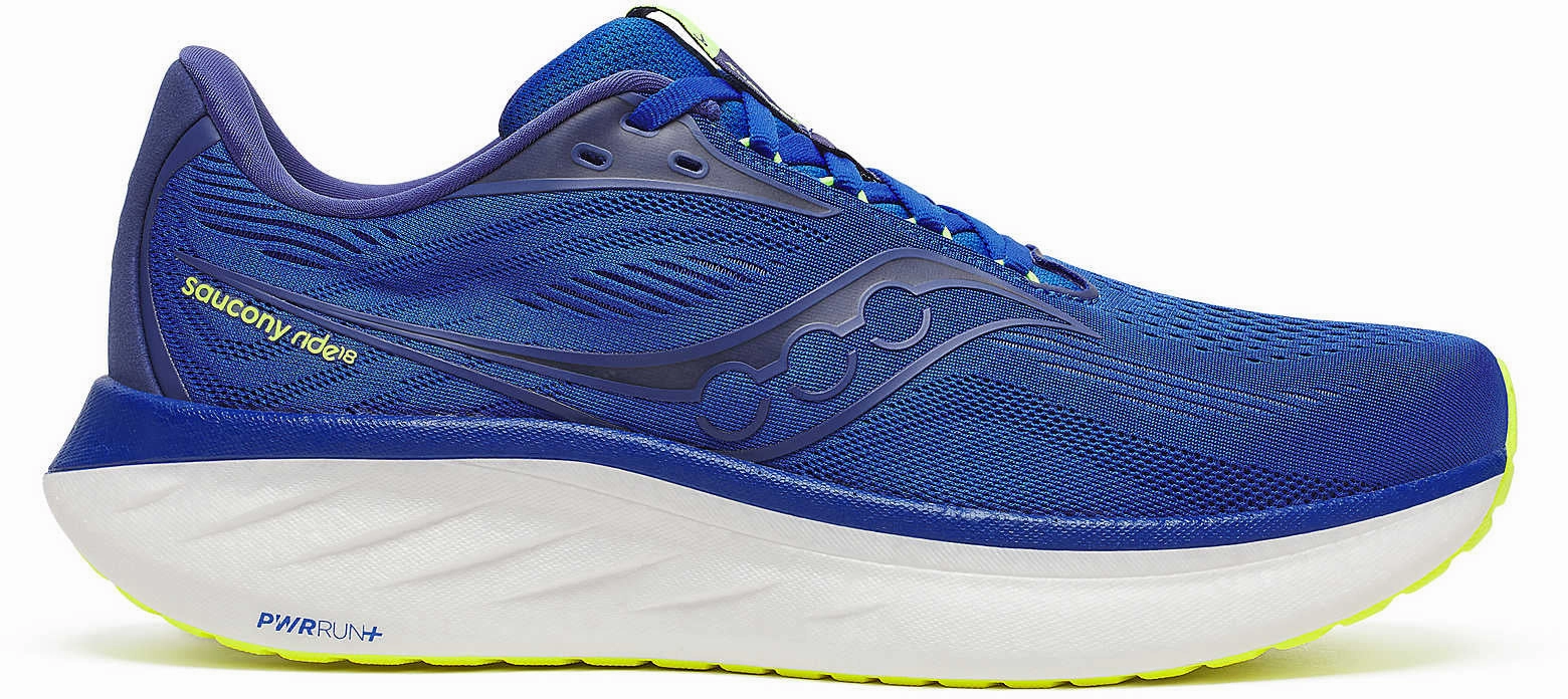 Slip Resistant Outsole Collapsible Heel Saucony Ride 18 Mens Running Shoes - Blue