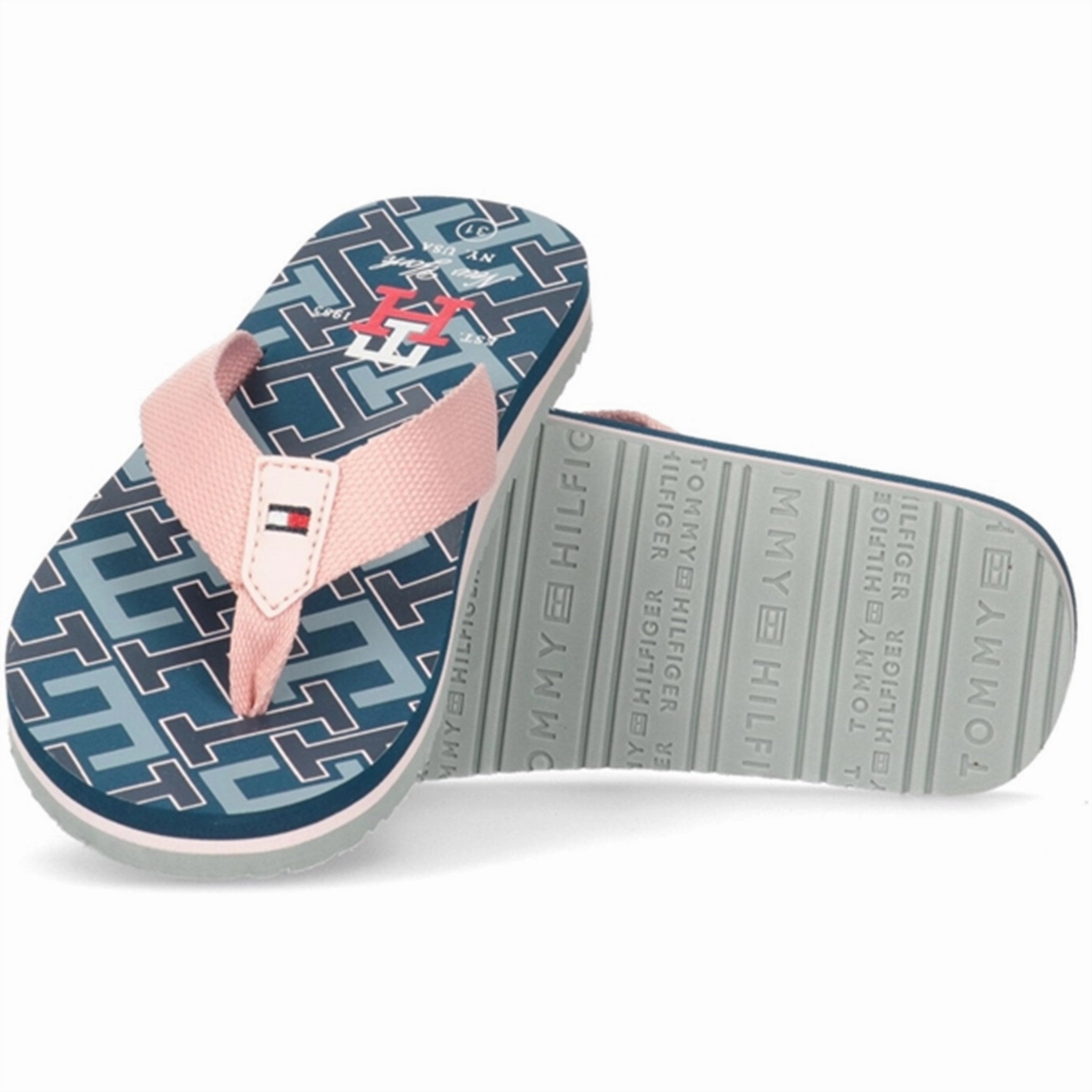 Tommy Hilfiger Logo Flip Flop Blue/Pink Foot Friendly