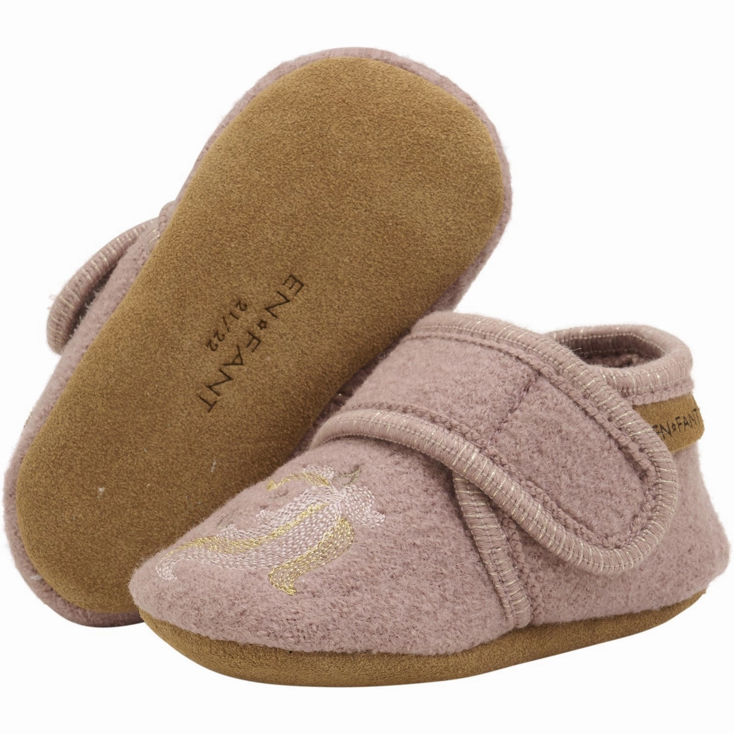 Seamless construction medium fit En Fant Bark Wool Slippers With Embroidery