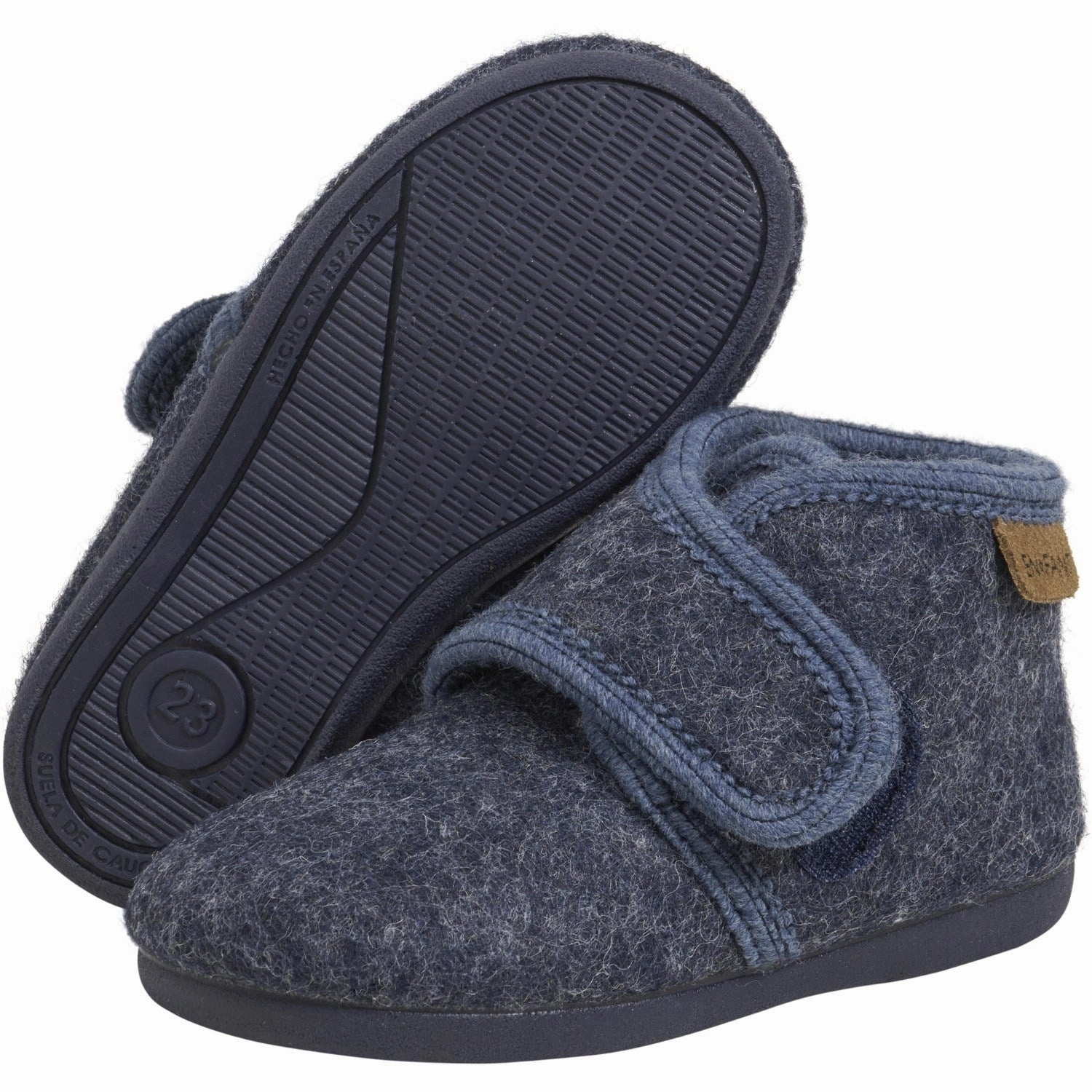 Stylish Casuals En Fant Navy Melange Slippers Wool Velcro