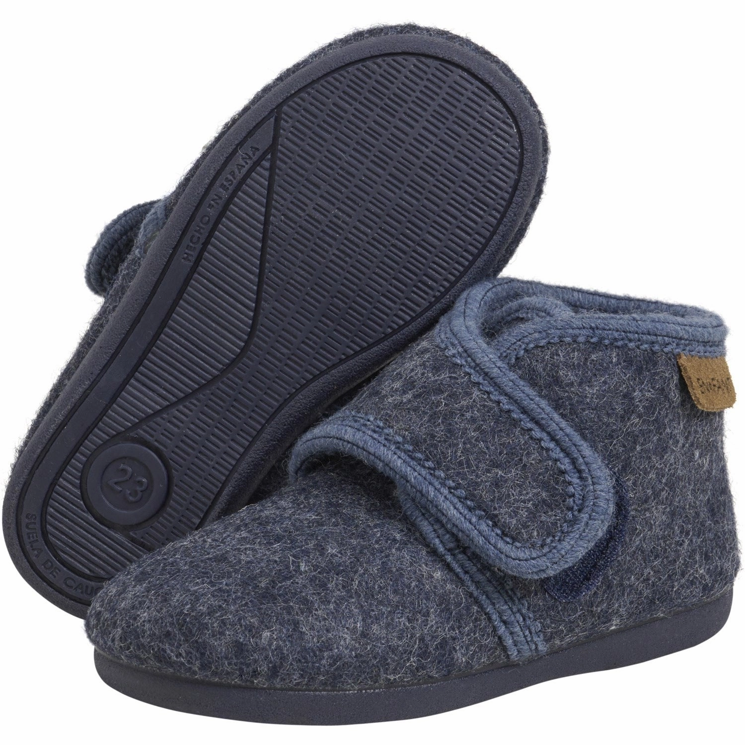 AntiSlip Ergonomic Shape En Fant Navy Melange Slippers Wool Velcro