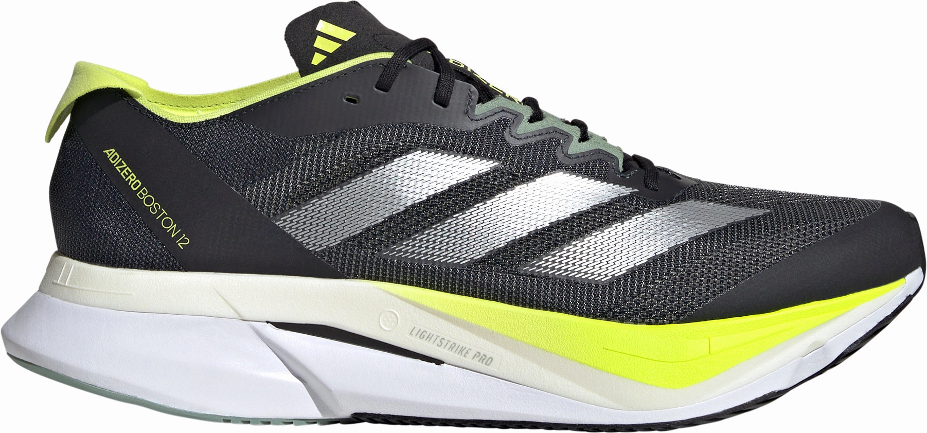 adidas Adizero Boston 12 Mens Running Shoes - Black Micro Adjustment Lacing System