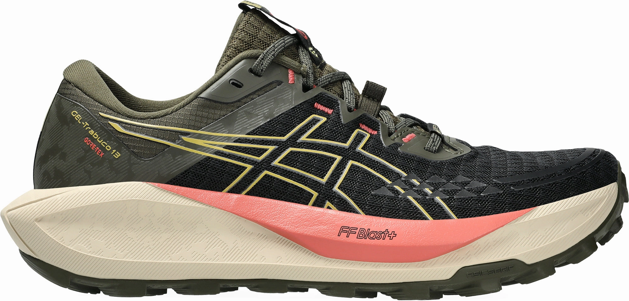 anti - skid shoes Sustainable Midsole Compound Asics Gel Trabuco 13 GORE-TEX Womens Trail Running Shoes - Black