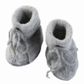 Engel Baby Booties w. Ribbon Grey Melange Padded collar