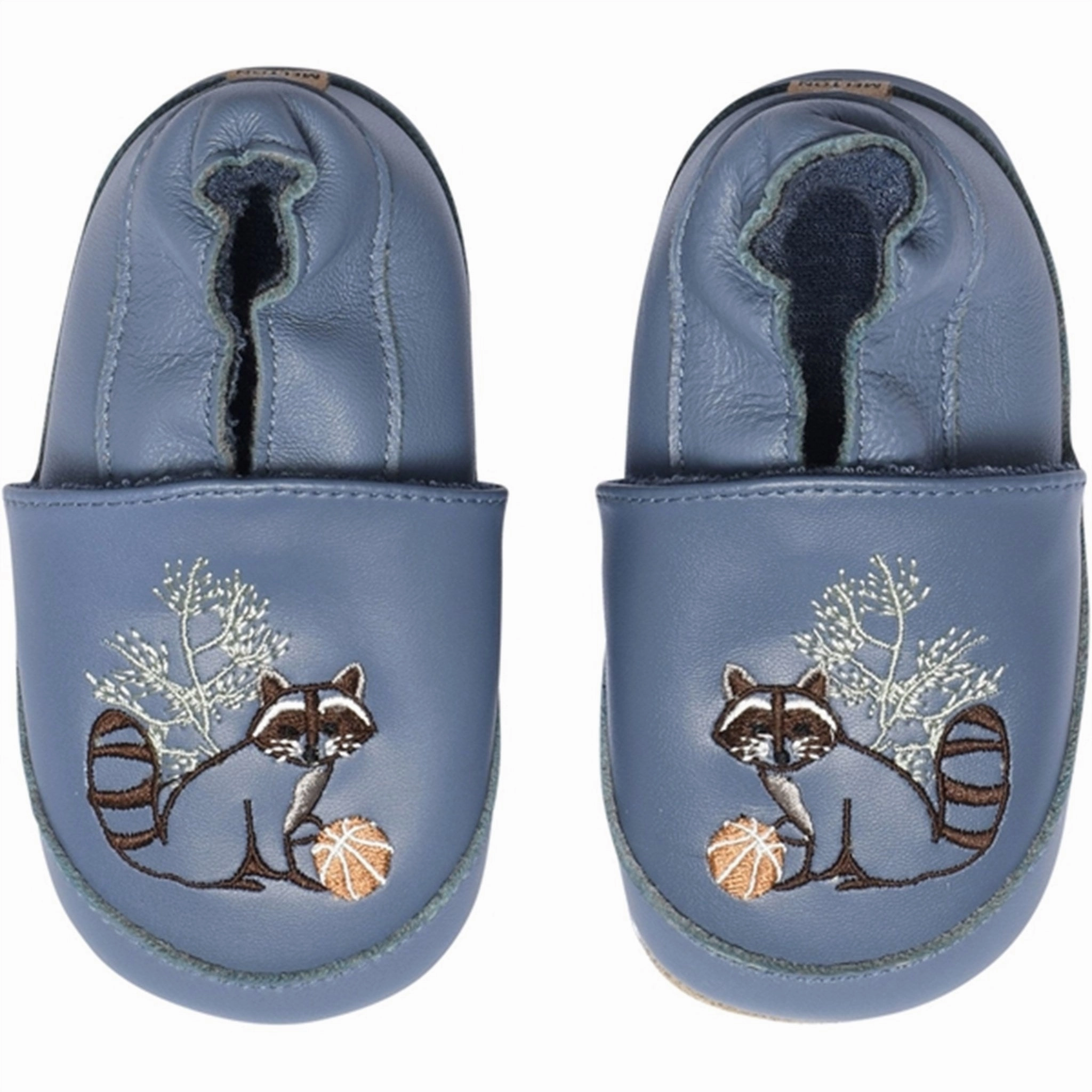 Soft Padding MELTON Leather Slippers with Raccoon Bluefin