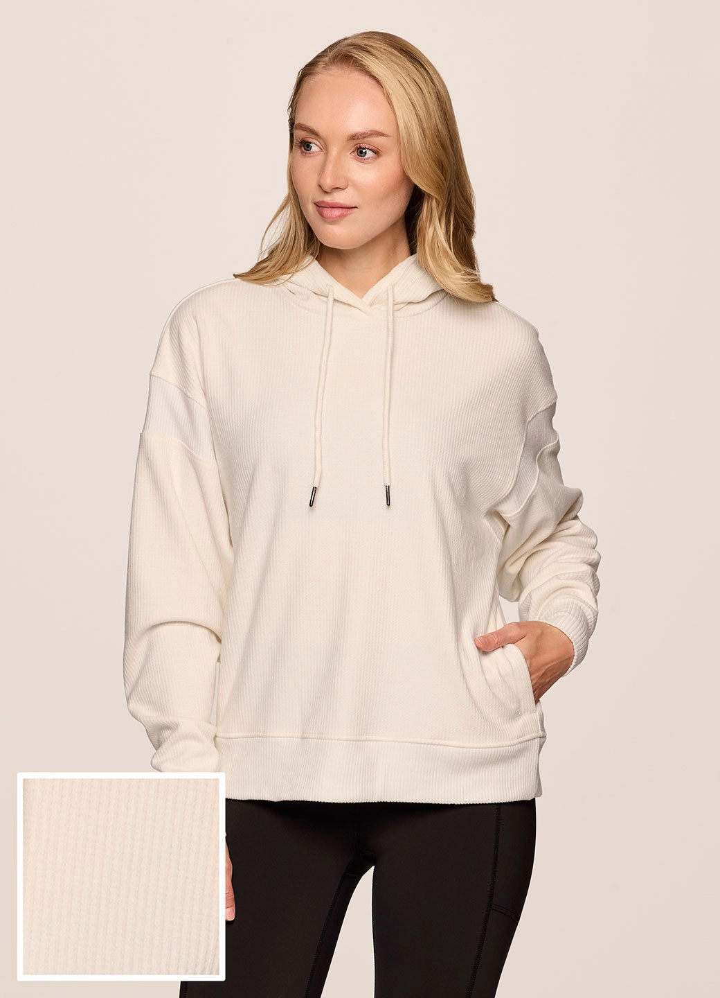 Off Days Relaxed Waffle Knit Hoodie Breathable Knit Fabric