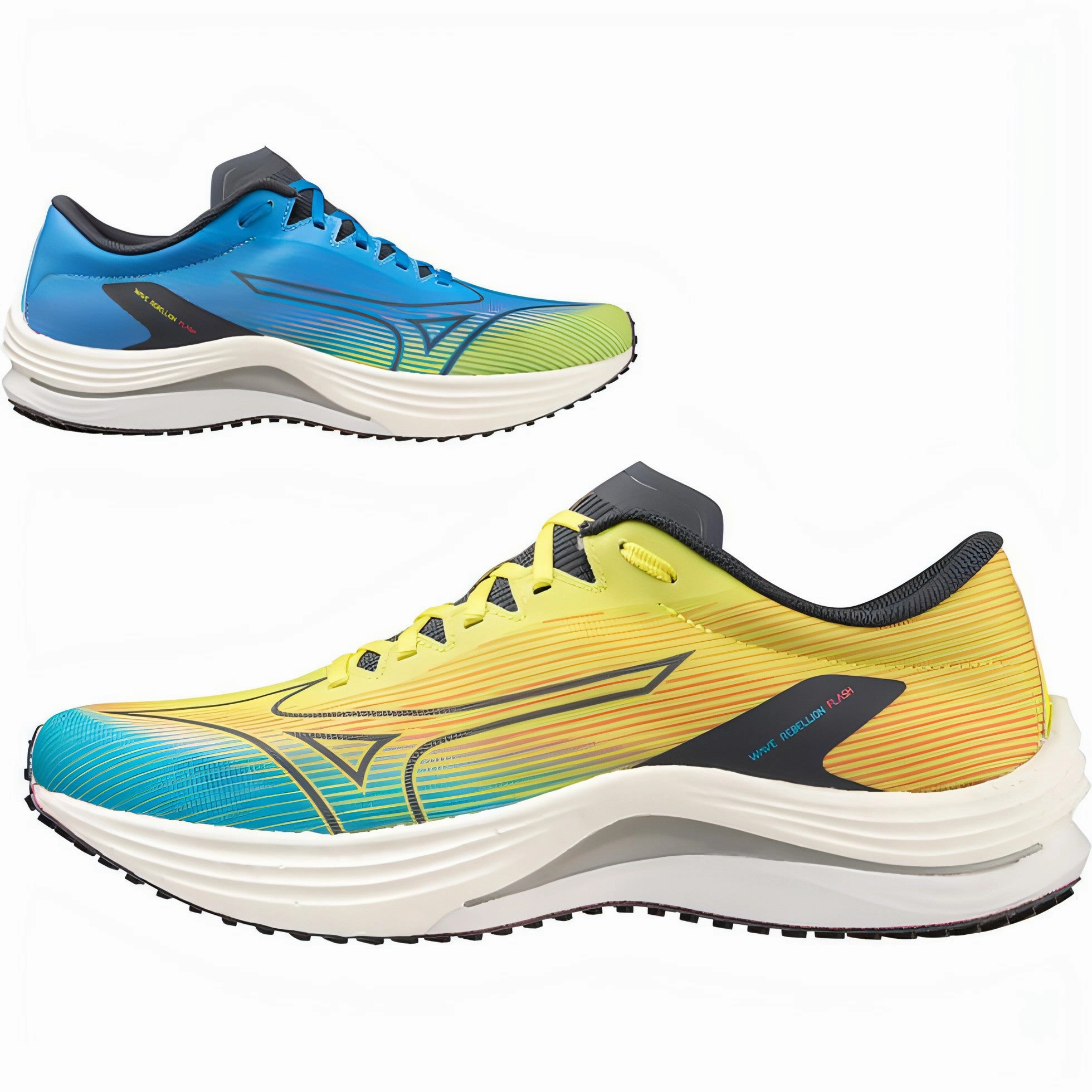 running in 10K races shoes Mizuno Wave Rebellion Flash Mens Running Shoes - Yellow