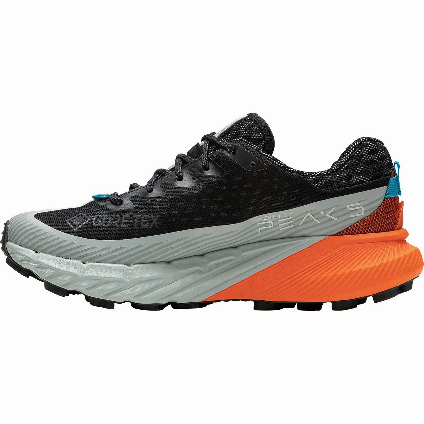 Merrell Agility Peak 5 GORE-TEX Womens Trail Running Shoes - Black running with headphones