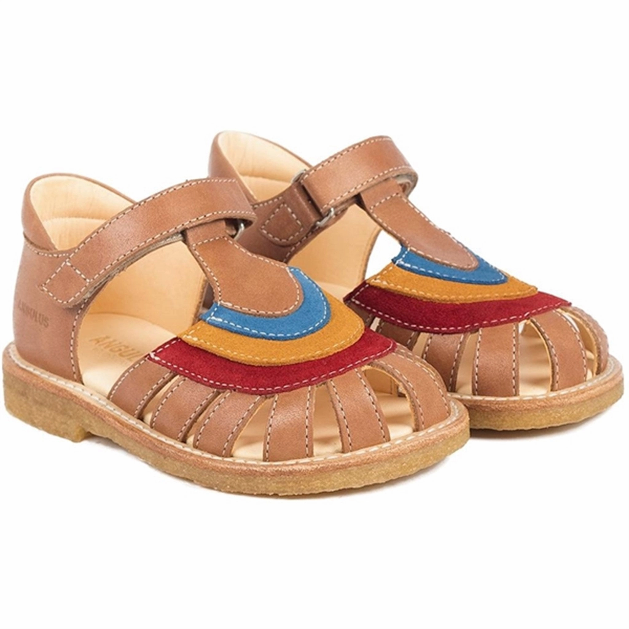 Angulus Sandals Tan/Red/Sun Yellow/Bright Blue Ventilation Channel Design Balanced Step