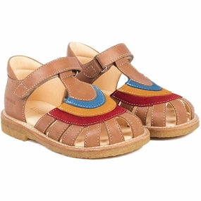 Angulus Sandals Tan/Red/Sun Yellow/Bright Blue Ventilation Channel Design Balanced Step