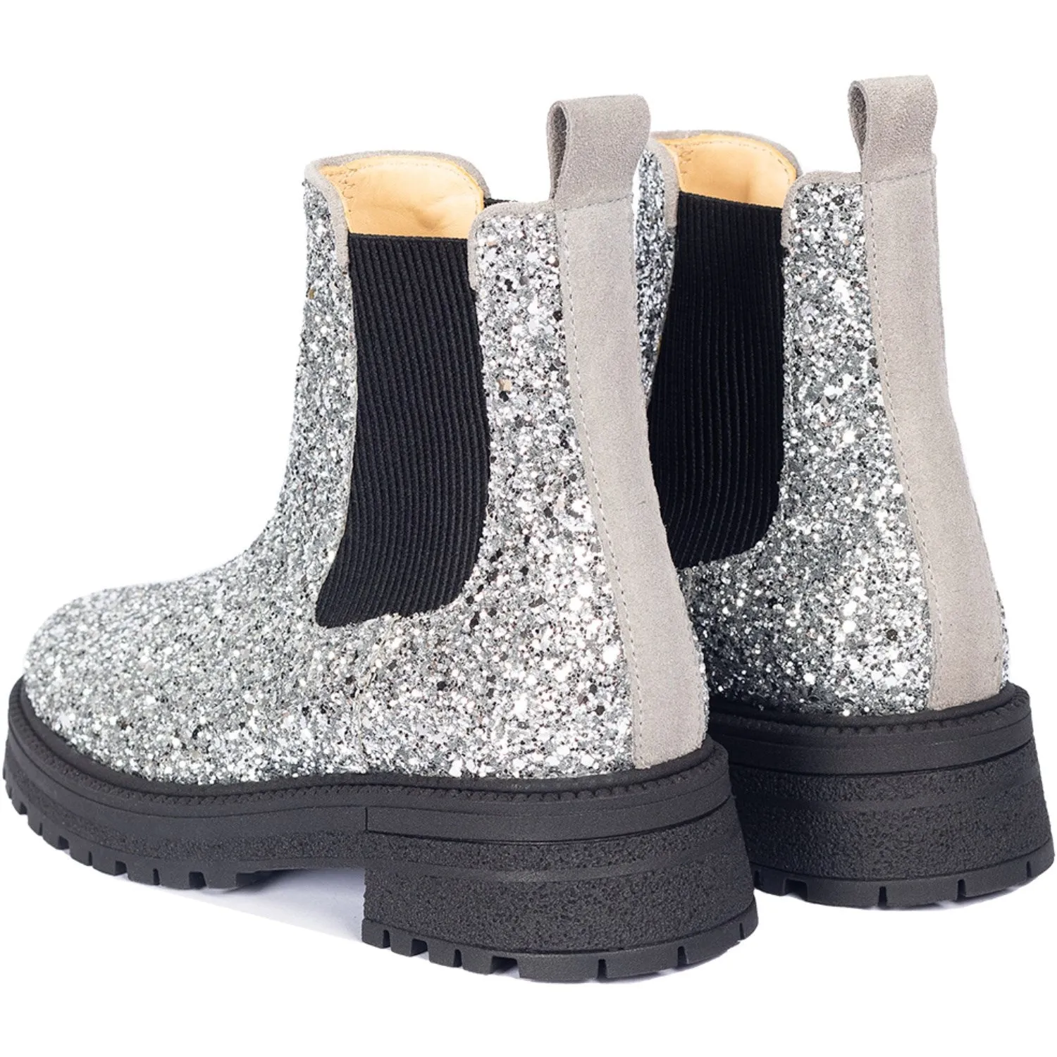 Angulus Silver Glitter/Gray/Black Glitter Chelsea Boot P? Track?l Stable Ankle