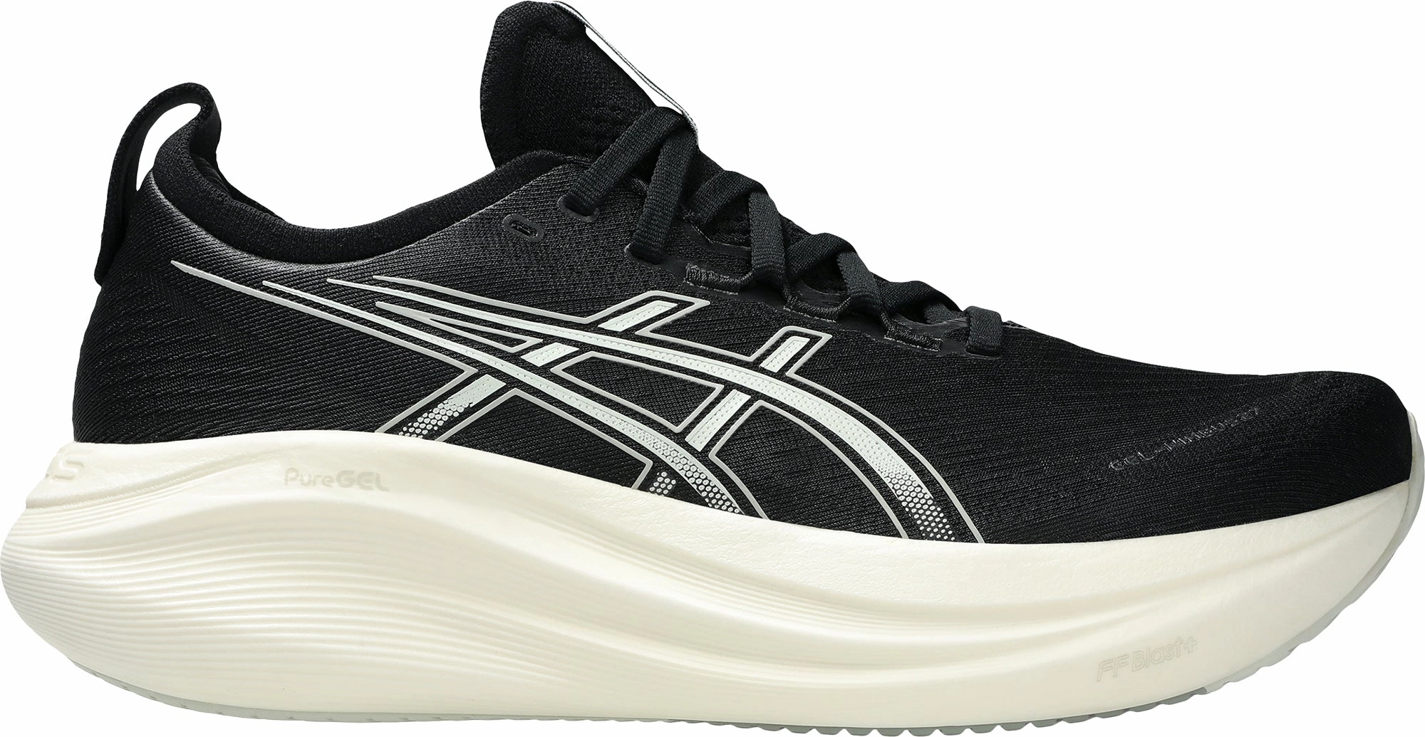 Asics Gel Nimbus 27 Mens Running Shoes - Black running with a high - top design Responsive sole design
